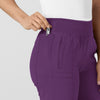 W123 Women's Comfort Waist Cargo Jogger Scrub Pant Eggplant hemline detail