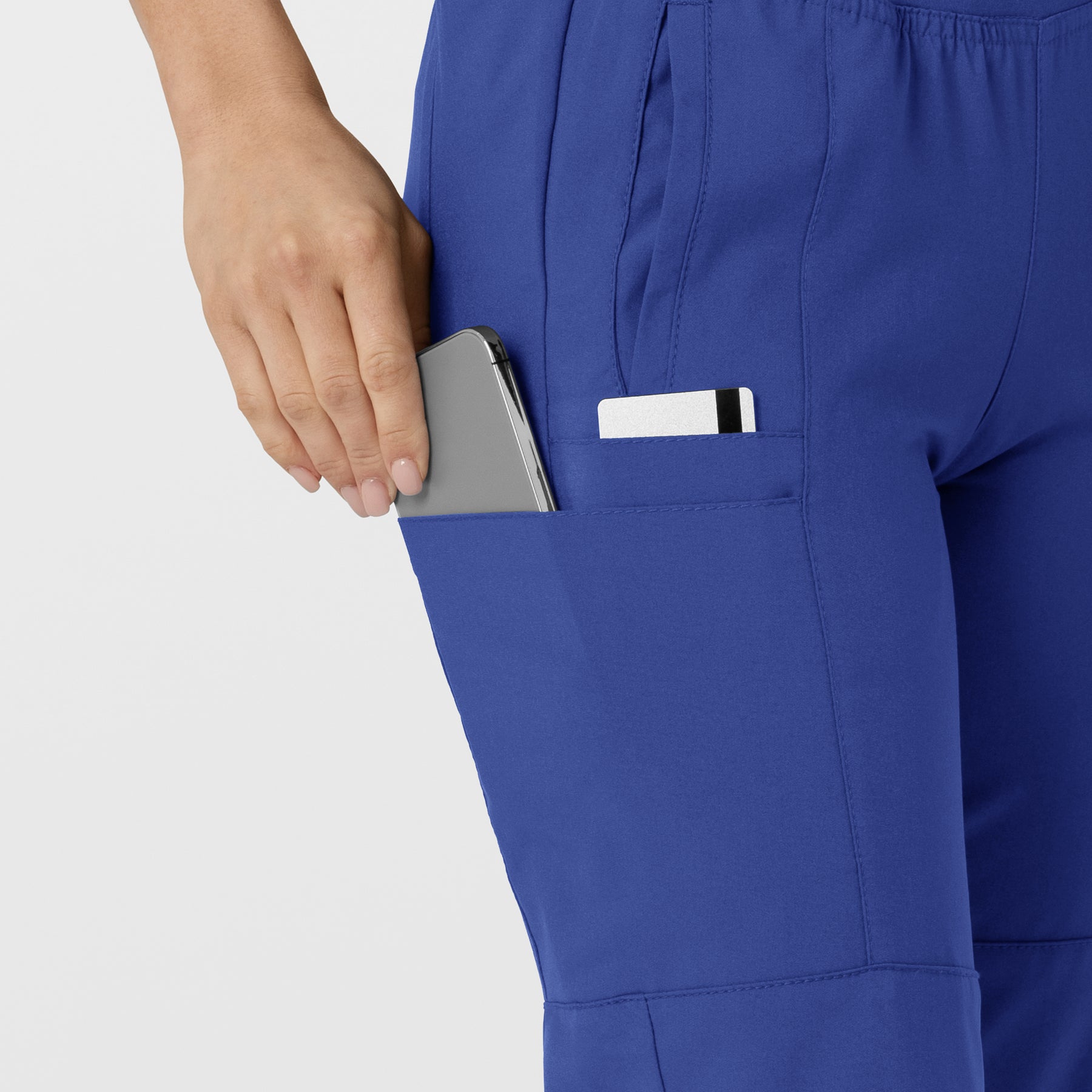 W123 Women's Comfort Waist Cargo Jogger Scrub Pant Galaxy Blue side detail 2