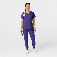 W123 Women's Comfort Waist Cargo Jogger Scrub Pant Grape full scrub set