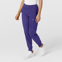 W123 Women's Comfort Waist Cargo Jogger Scrub Pant Grape side view