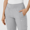 W123 Women's Comfort Waist Cargo Jogger Scrub Pant Grey front detail