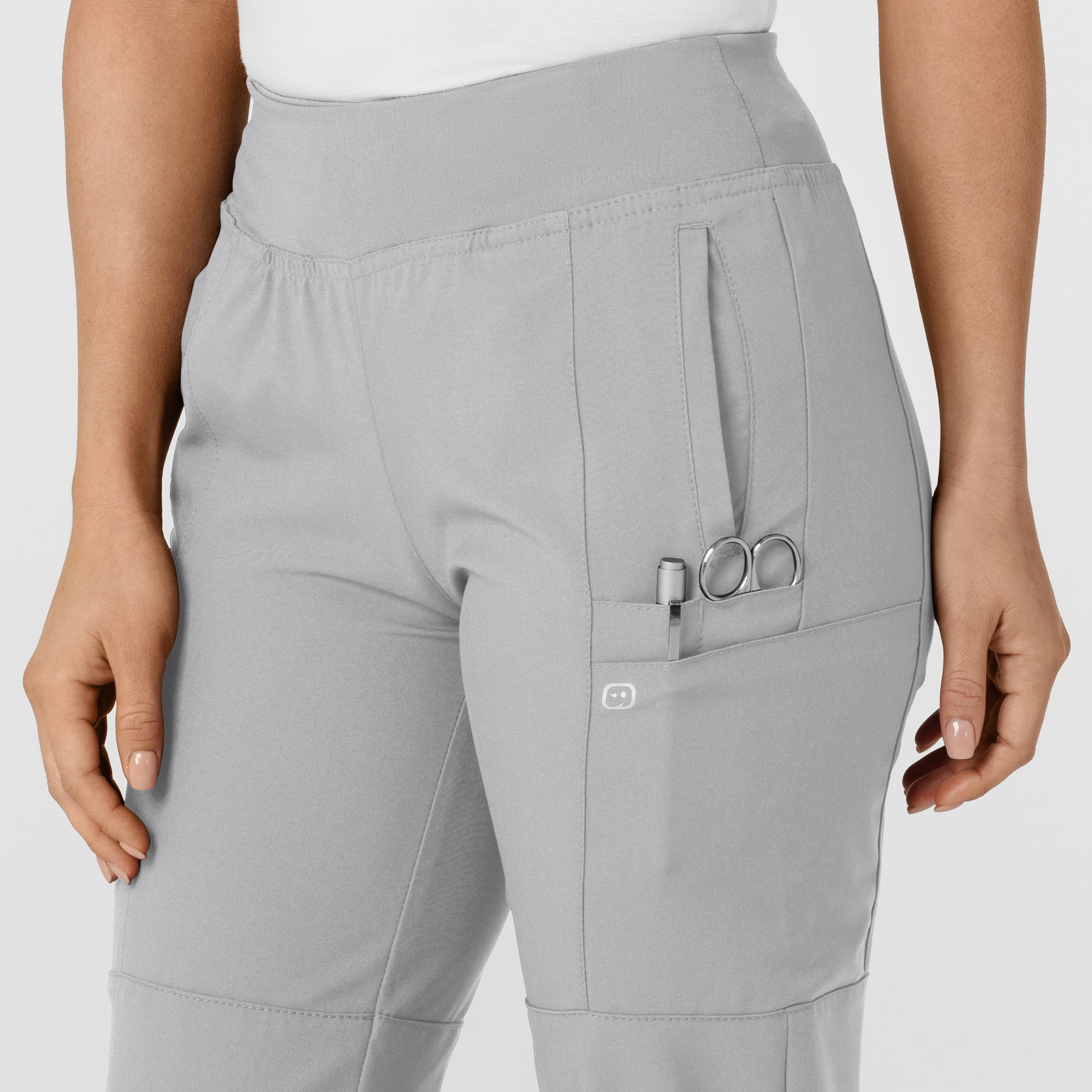 W123 Women's Comfort Waist Cargo Jogger Scrub Pant Grey side detail 1