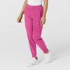 W123 Women's Comfort Waist Cargo Jogger Scrub Pant Hot Pink side view