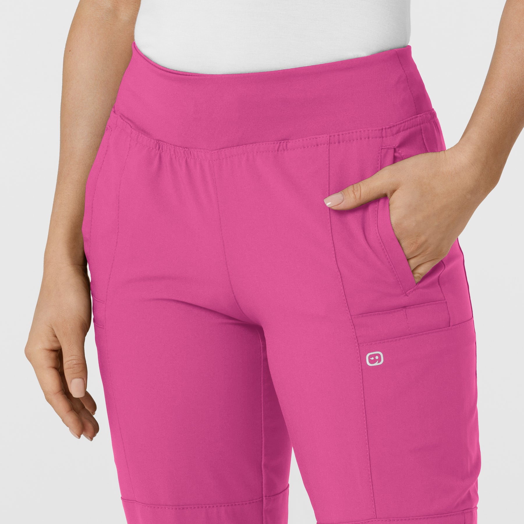 W123 Women's Comfort Waist Cargo Jogger Scrub Pant Hot Pink front detail