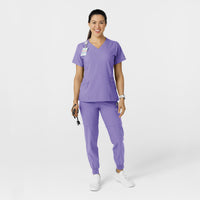 W123 Women's Comfort Waist Cargo Jogger Scrub Pant Iris Purple scrub set