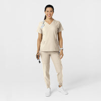 W123 Women's Comfort Waist Cargo Jogger Scrub Pant Khaki full scrub set