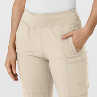 W123 Women's Comfort Waist Cargo Jogger Scrub Pant Khaki front detail