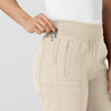 W123 Women's Comfort Waist Cargo Jogger Scrub Pant Khaki hemline detail