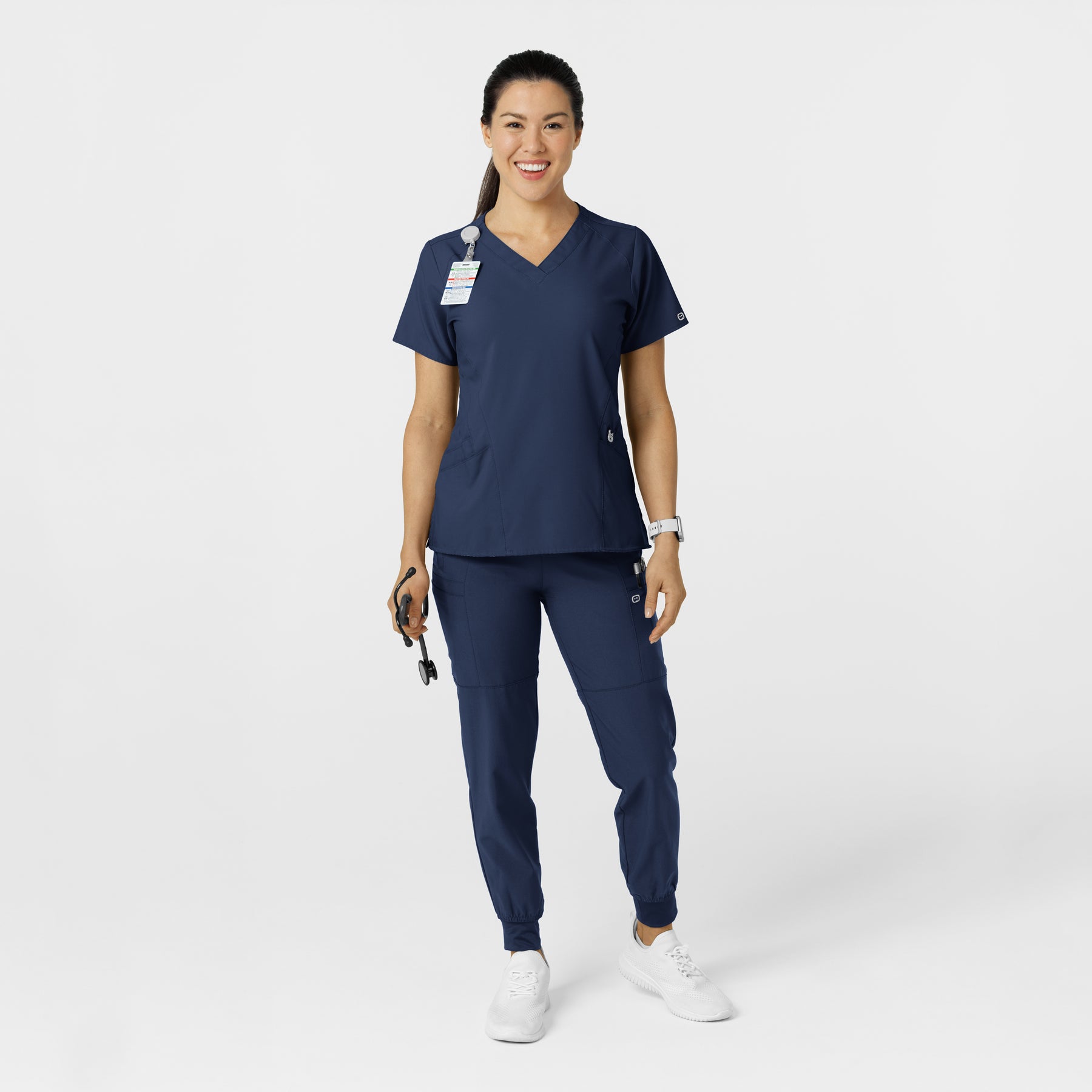 W123 Women's Comfort Waist Cargo Jogger Scrub Pant Navy full scrub set