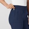 W123 Women's Comfort Waist Cargo Jogger Scrub Pant Navy hemline detail