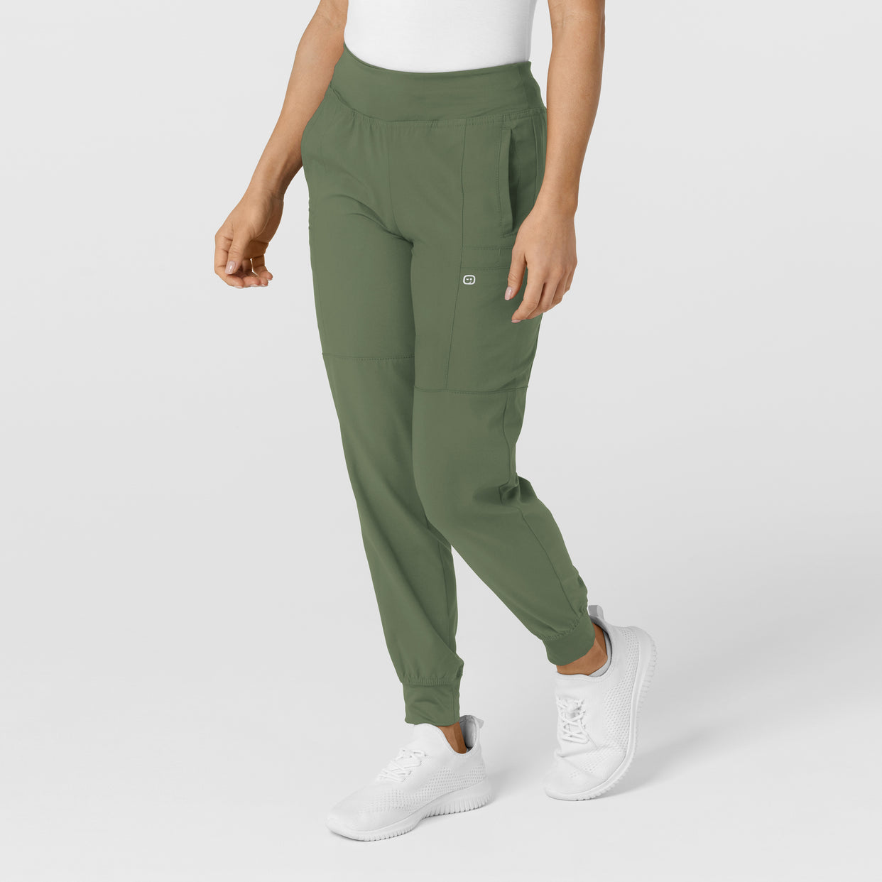 W123 Women's Comfort Waist Cargo Jogger Scrub Pant Olive side view
