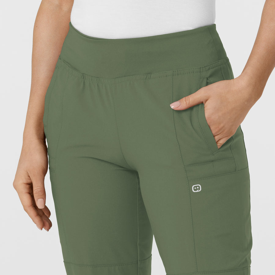 W123 Women's Comfort Waist Cargo Jogger Scrub Pant Olive front detail