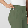 W123 Women's Comfort Waist Cargo Jogger Scrub Pant Olive hemline detail