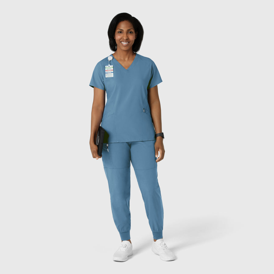W123 Women's Comfort Waist Cargo Jogger Scrub Pant Pacific Blue full scrub set