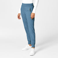 W123 Women's Comfort Waist Cargo Jogger Scrub Pant Pacific Blue side view