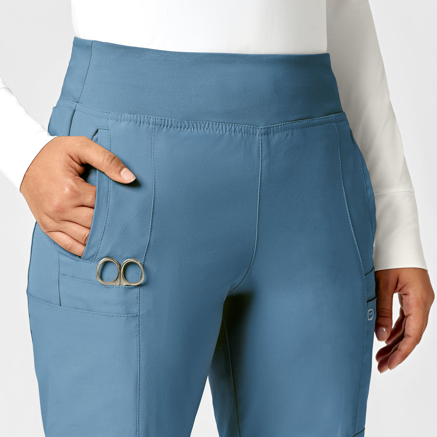 W123 Women's Comfort Waist Cargo Jogger Scrub Pant Pacific Blue side detail 1