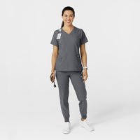 W123 Women's Comfort Waist Cargo Jogger Scrub Pant Pewter full scrub set