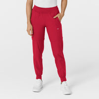 W123 Women's Comfort Waist Cargo Jogger Scrub Pant Red