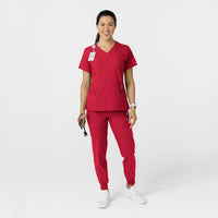 W123 Women's Comfort Waist Cargo Jogger Scrub Pant Red full scrub set