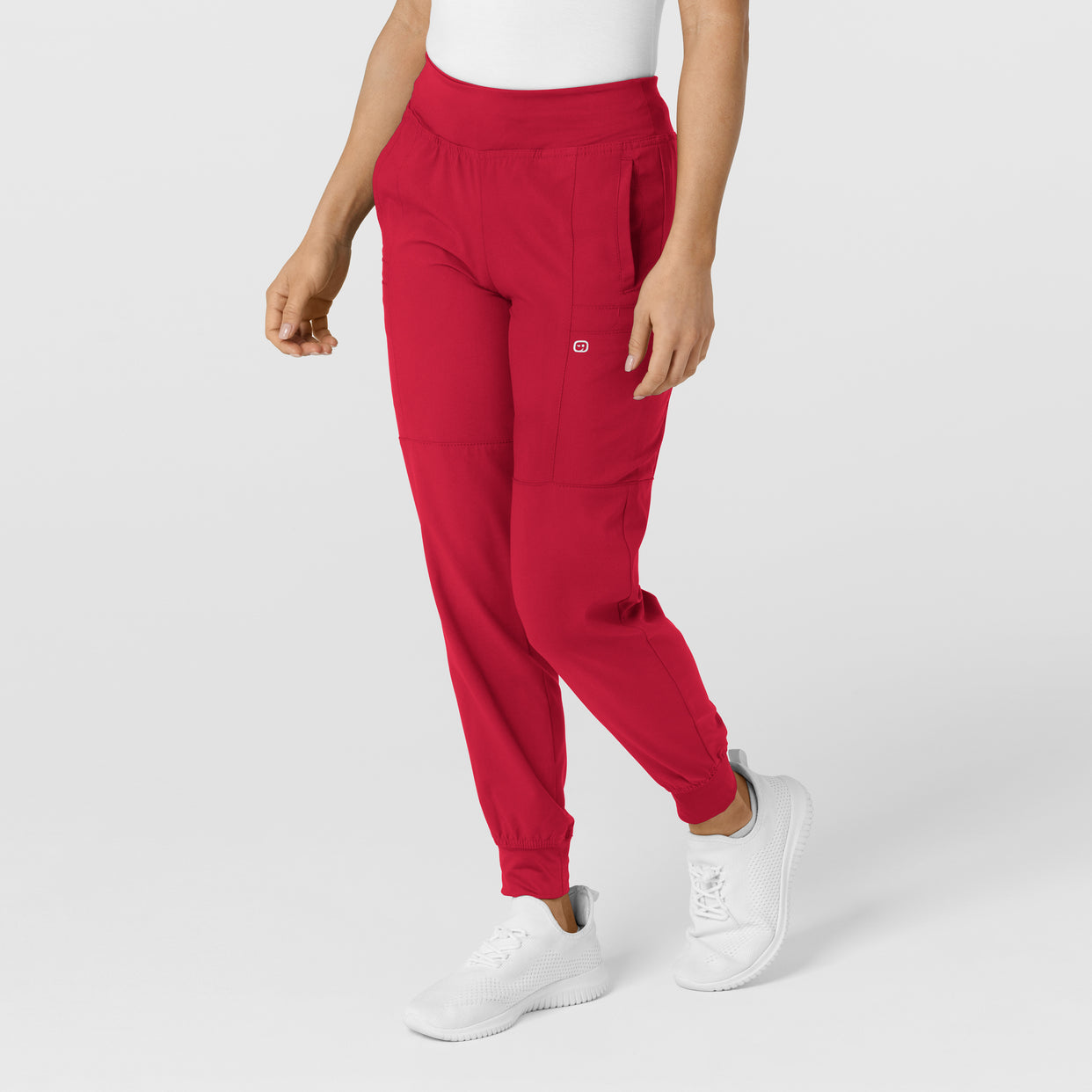 W123 Women's Comfort Waist Cargo Jogger Scrub Pant Red side view