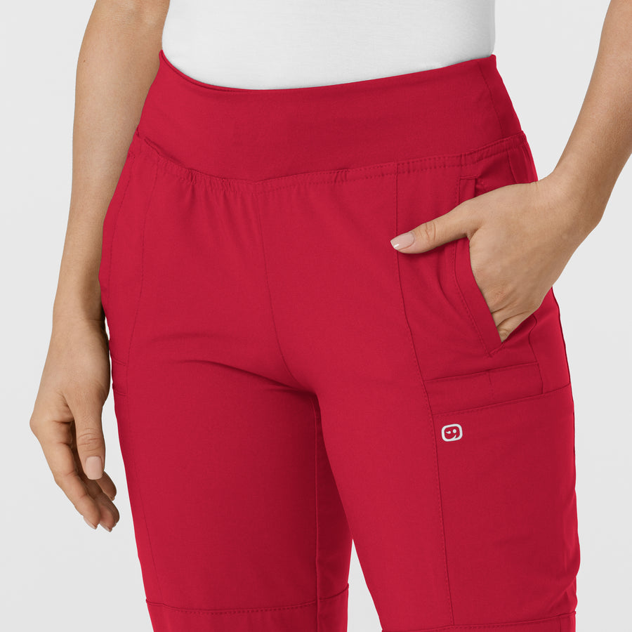 W123 Women's Comfort Waist Cargo Jogger Scrub Pant Red front detail