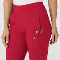 W123 Women's Comfort Waist Cargo Jogger Scrub Pant Red side detail 1