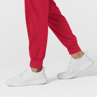 W123 Women's Comfort Waist Cargo Jogger Scrub Pant Red back detail