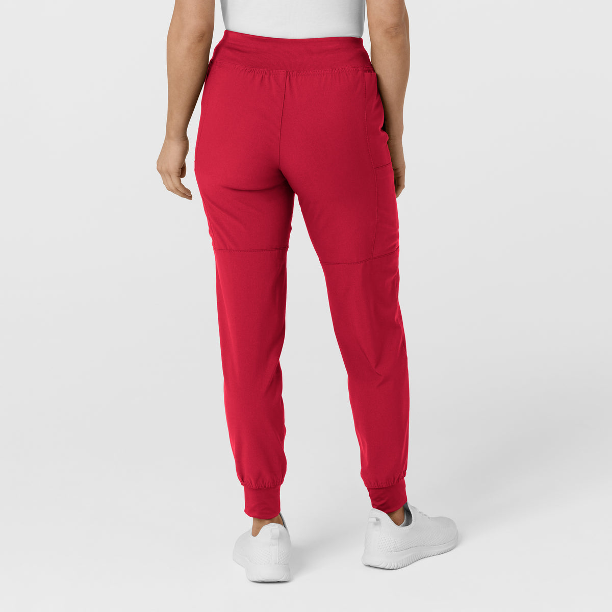 W123 Women's Comfort Waist Cargo Jogger Scrub Pant Red back view