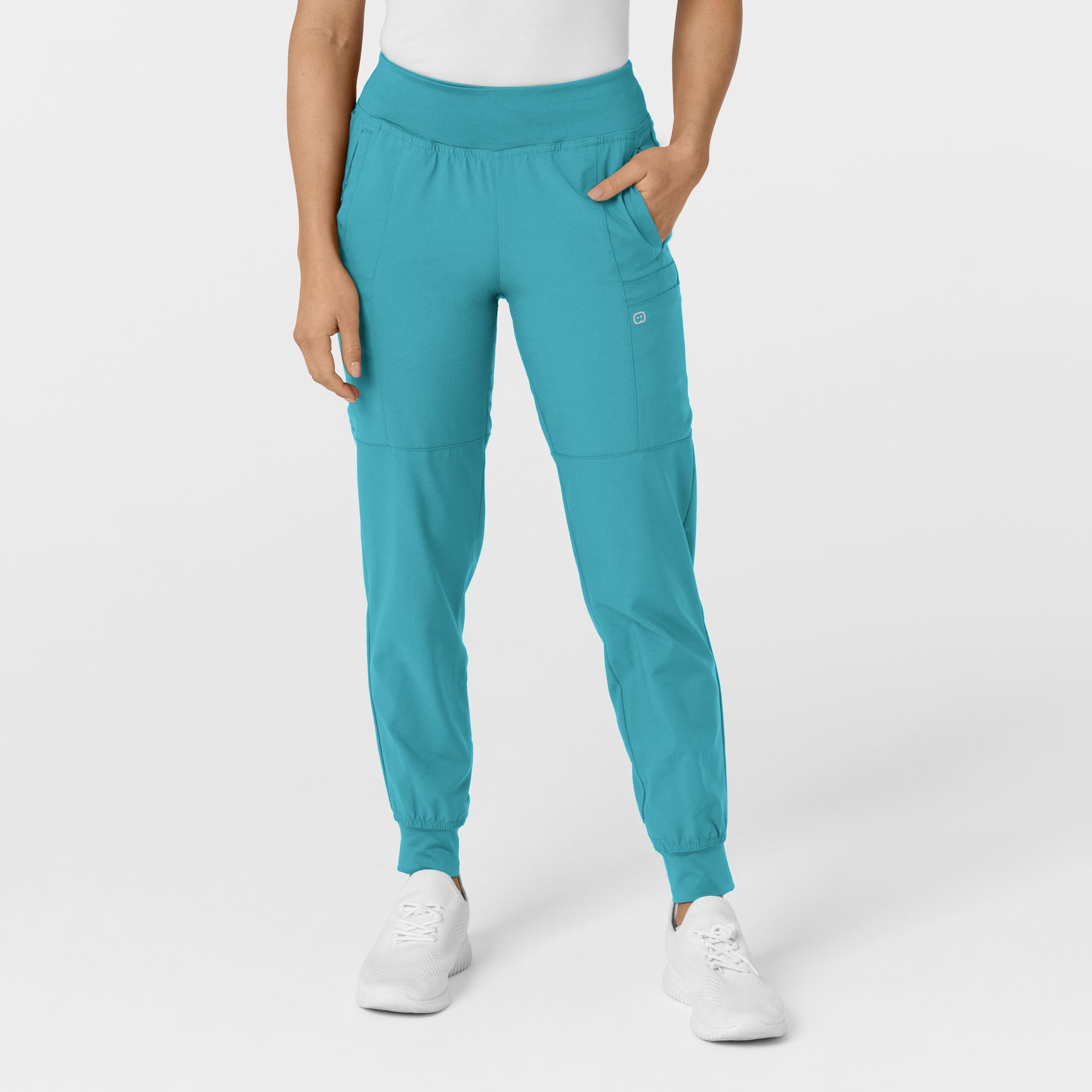 W123 Women's Comfort Waist Cargo Jogger Scrub Pant Teal Blue