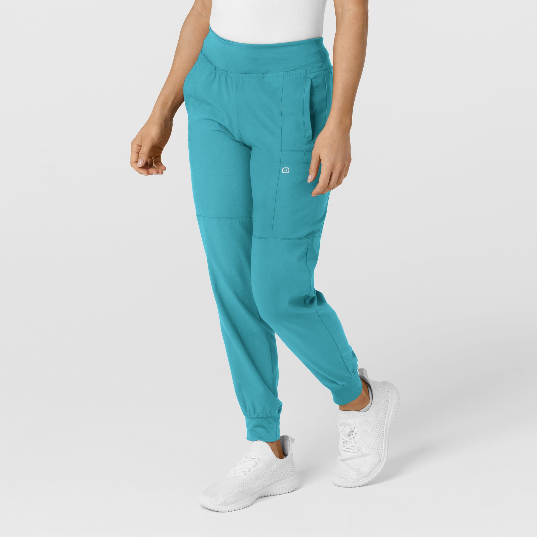 W123 Women's Comfort Waist Cargo Jogger Scrub Pant Teal Blue side view