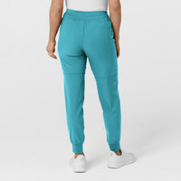 W123 Women's Comfort Waist Cargo Jogger Scrub Pant Teal Blue back view