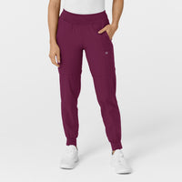 W123 Women's Comfort Waist Cargo Jogger Scrub Pant Wine