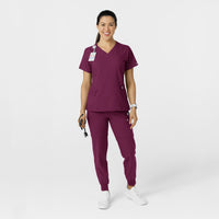 W123 Women's Comfort Waist Cargo Jogger Scrub Pant Wine full scrub set