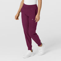 W123 Women's Comfort Waist Cargo Jogger Scrub Pant Wine side view