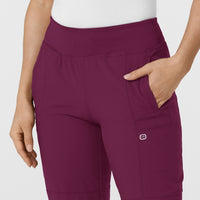 W123 Women's Comfort Waist Cargo Jogger Scrub Pant Wine front detail