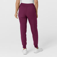 W123 Women's Comfort Waist Cargo Jogger Scrub Pant Wine back view