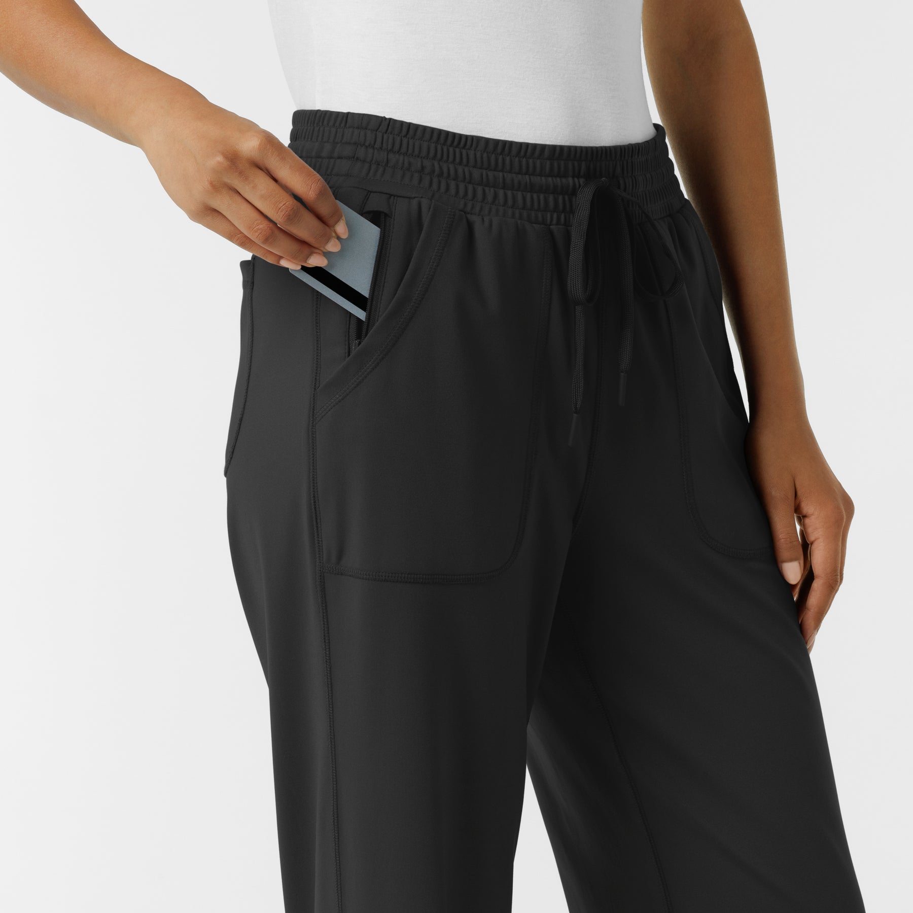 RENEW Knit Women's Wide Leg Scrub Pant Black side detail 2