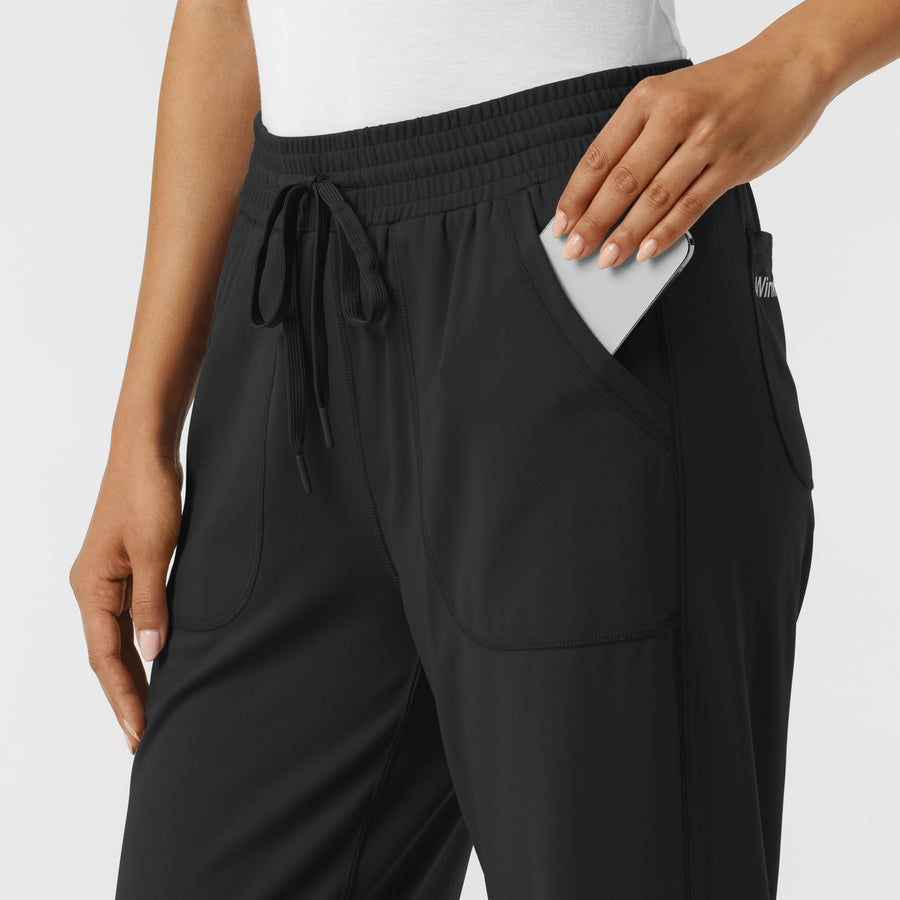 RENEW Knit Women's Wide Leg Scrub Pant Black hemline detail