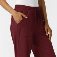 RENEW Knit Women's Wide Leg Scrub Pant Burgundy side detail 1