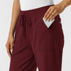 RENEW Knit Women's Wide Leg Scrub Pant Burgundy hemline detail