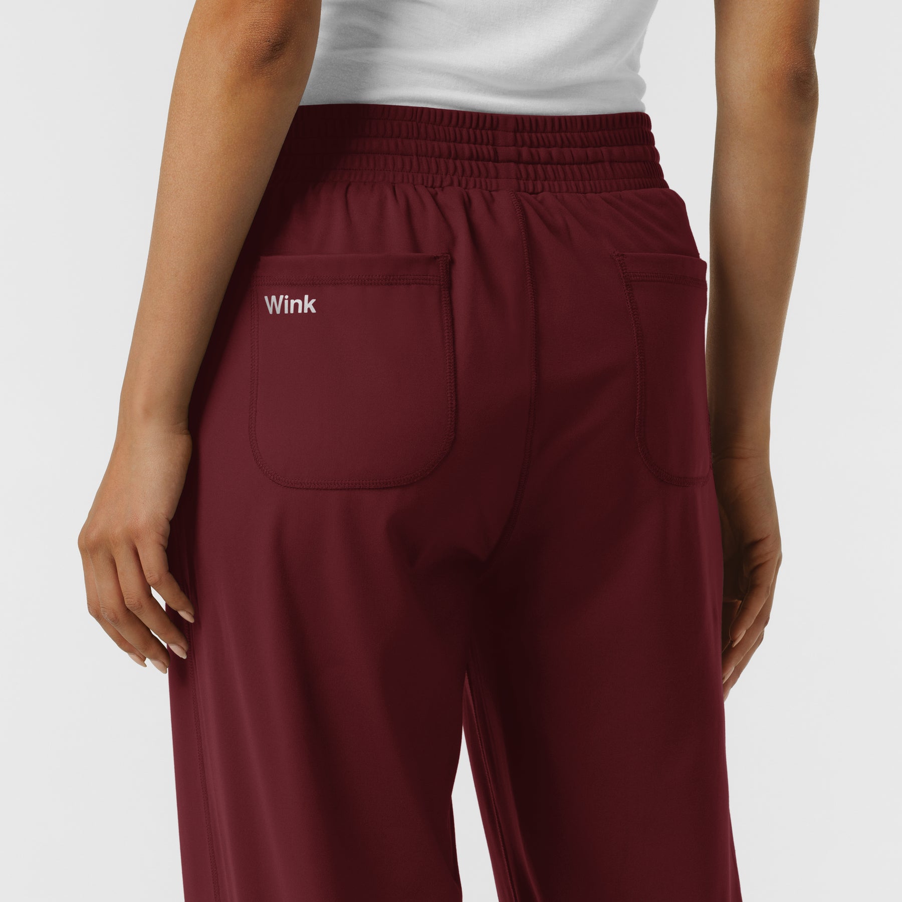 RENEW Knit Women's Wide Leg Scrub Pant Burgundy back detail