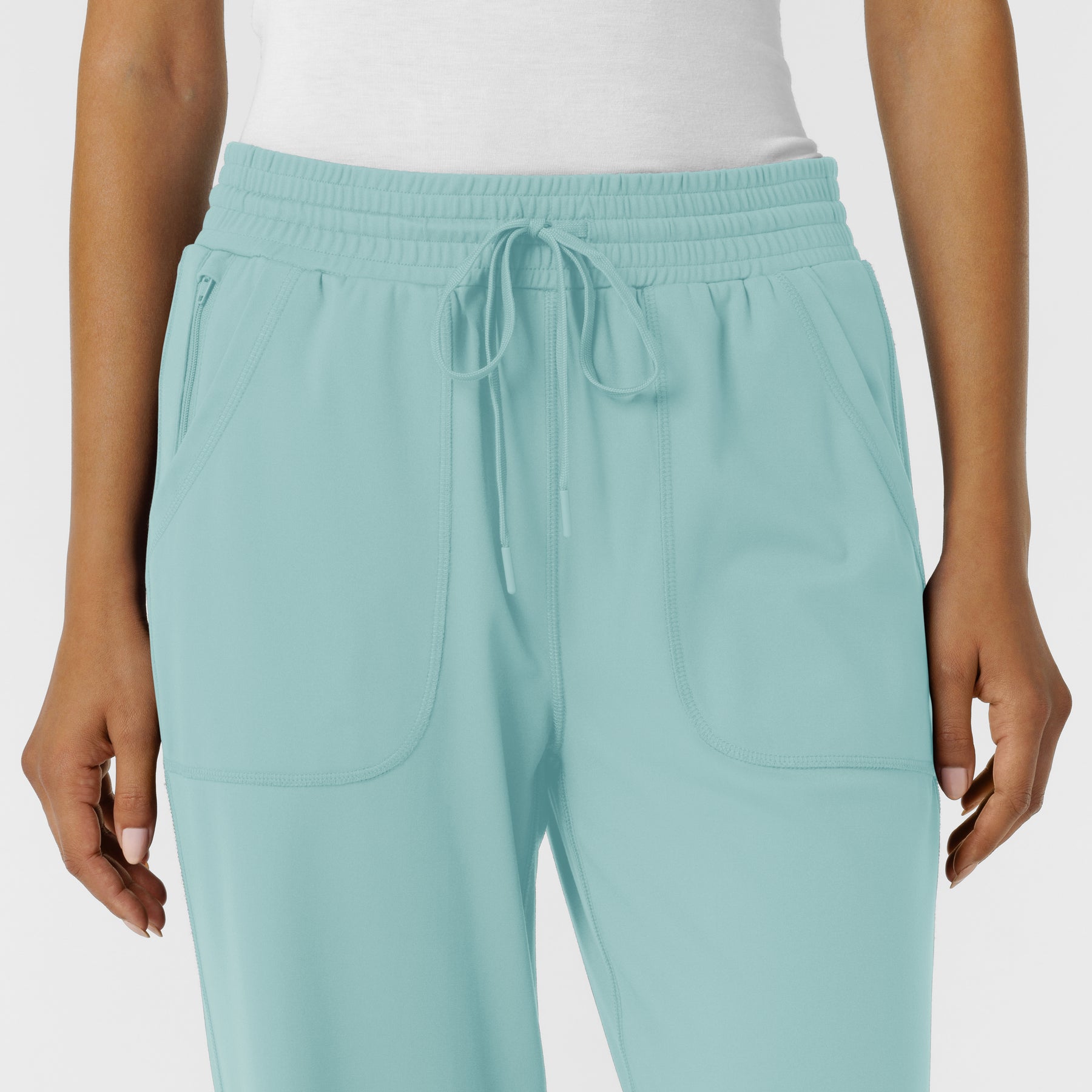RENEW Knit Women's Wide Leg Scrub Pant Coastal Blue front detail