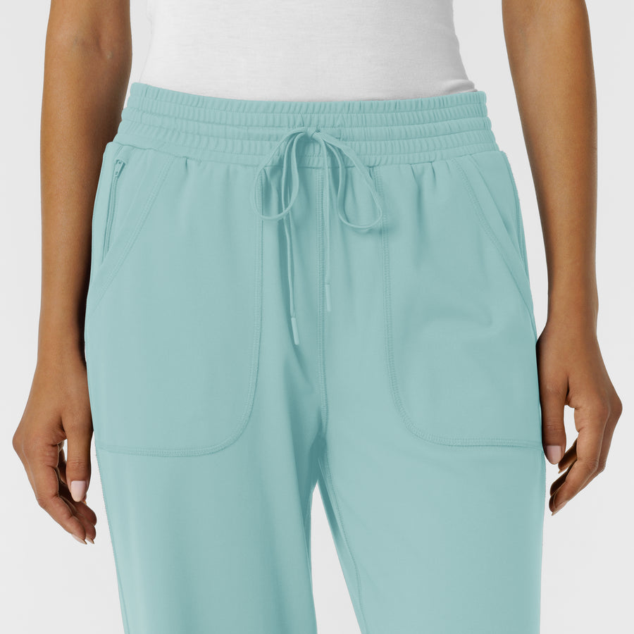 RENEW Knit Women's Wide Leg Scrub Pant Coastal Blue front detail