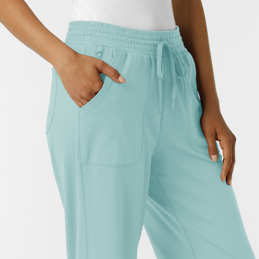 RENEW Knit Women's Wide Leg Scrub Pant Coastal Blue side detail 1