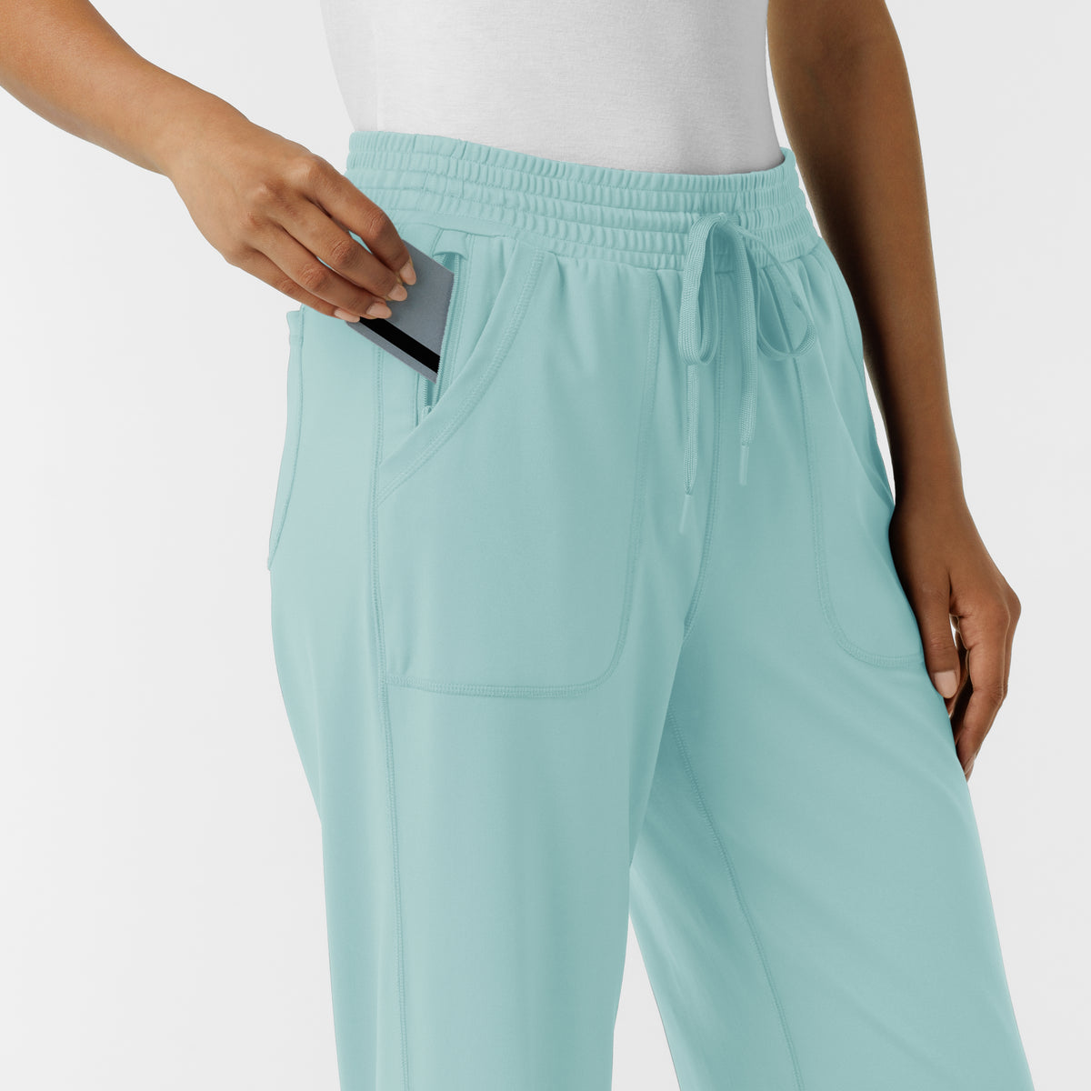 RENEW Knit Women's Wide Leg Scrub Pant Coastal Blue side detail 2
