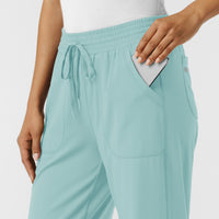 RENEW Knit Women's Wide Leg Scrub Pant Coastal Blue hemline detail