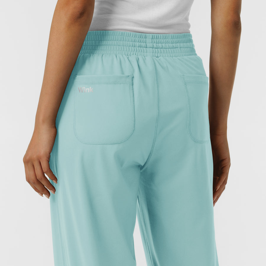 RENEW Knit Women's Wide Leg Scrub Pant Coastal Blue back detail