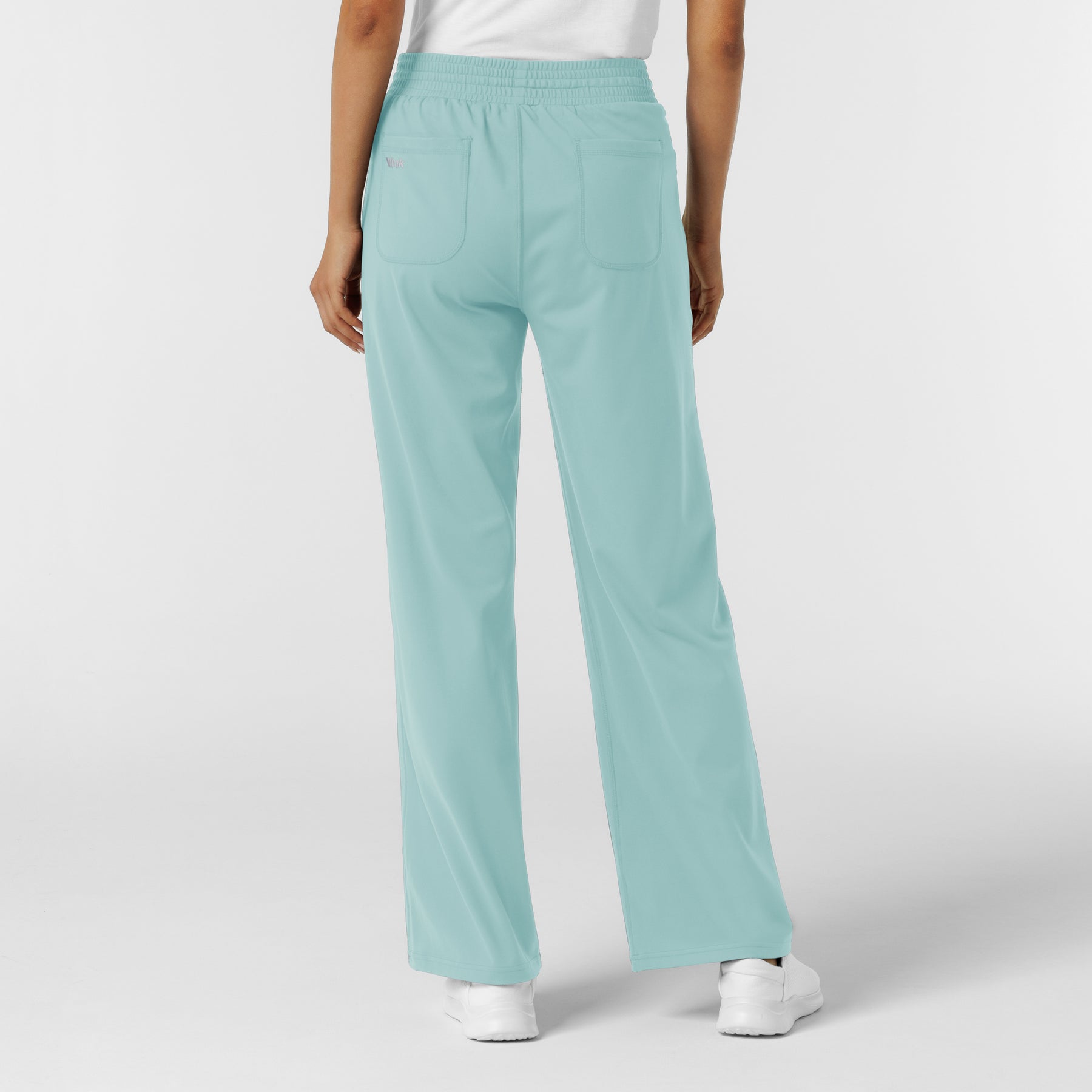 RENEW Knit Women's Wide Leg Scrub Pant Coastal Blue back view