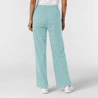 RENEW Knit Women's Wide Leg Scrub Pant Coastal Blue back view