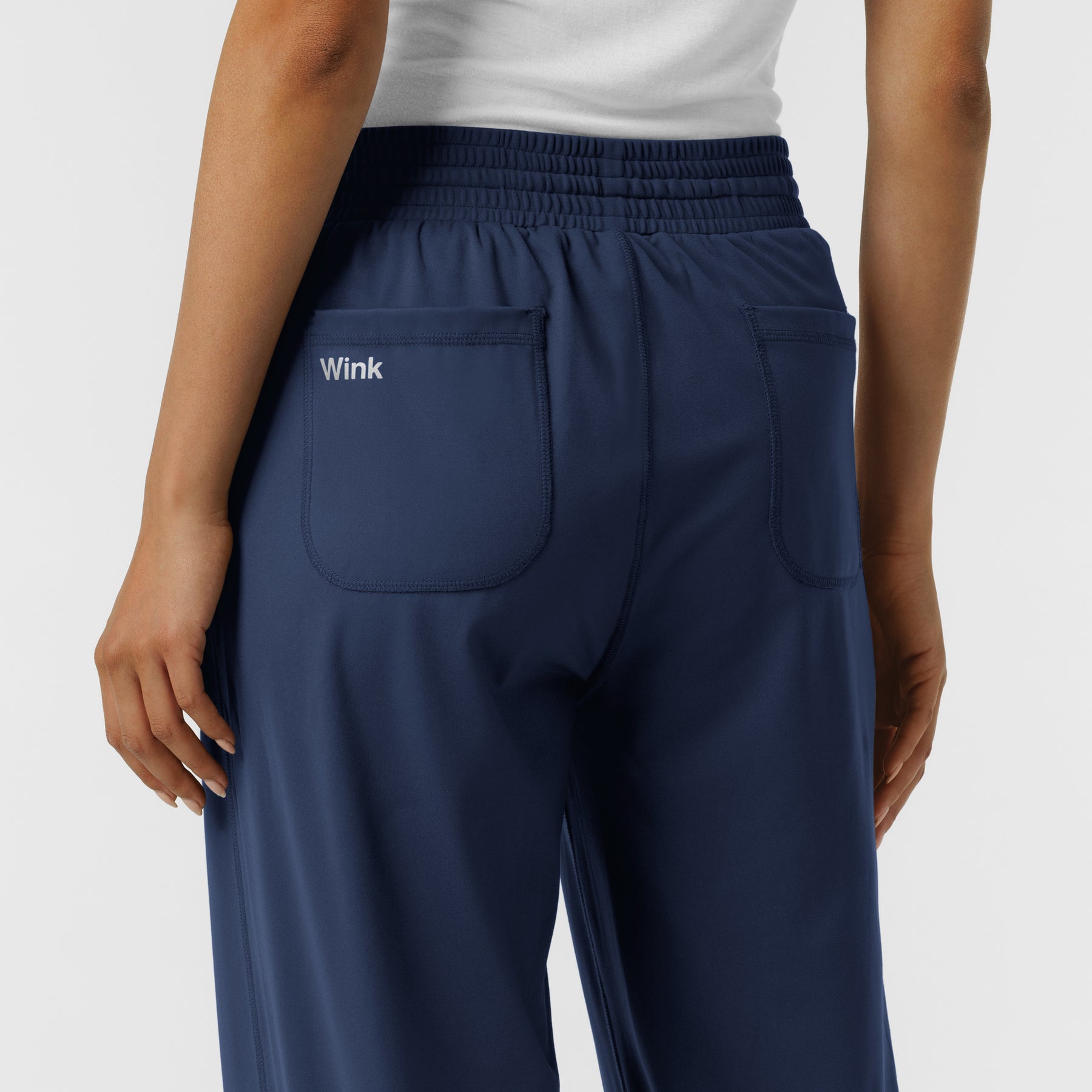 RENEW Knit Women's Wide Leg Scrub Pant Navy back detail